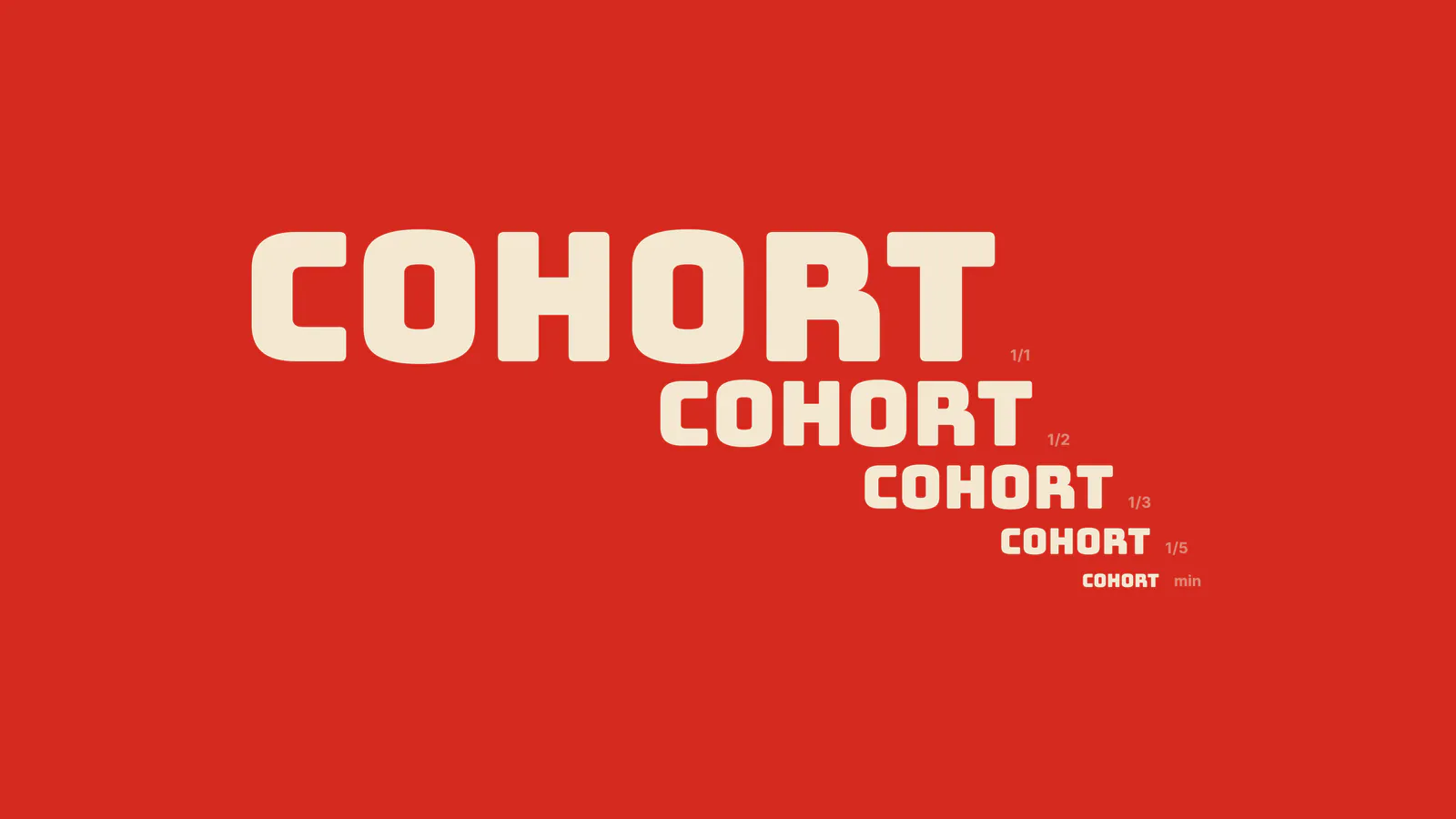 Cohort wordmark in cream on cherry red, shown at five sizes