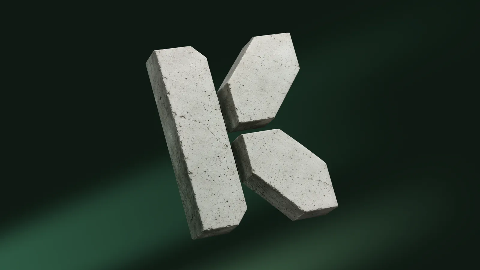 Concrete K monolith render on dark green