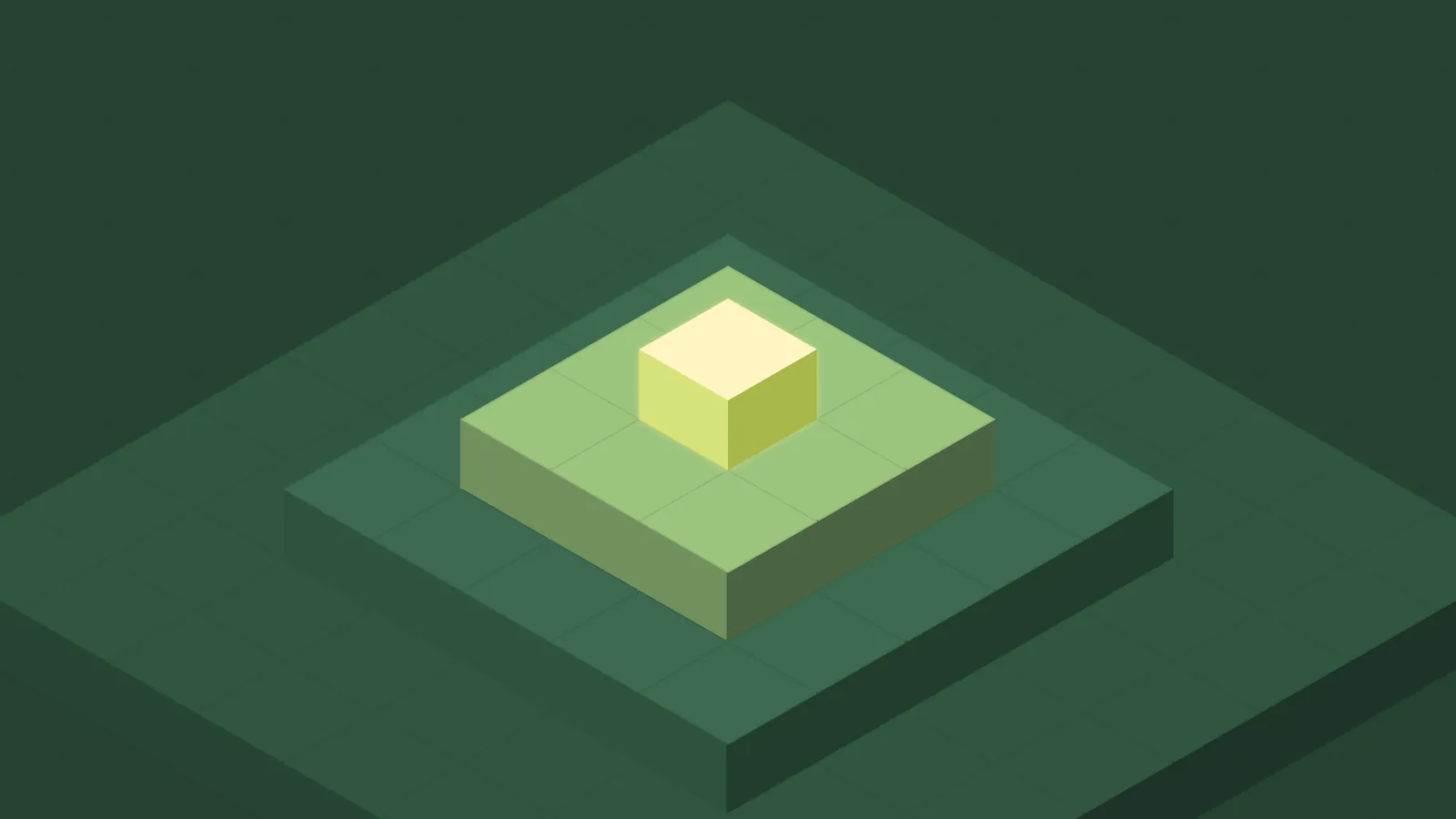 Isometric green platform with a glowing cube