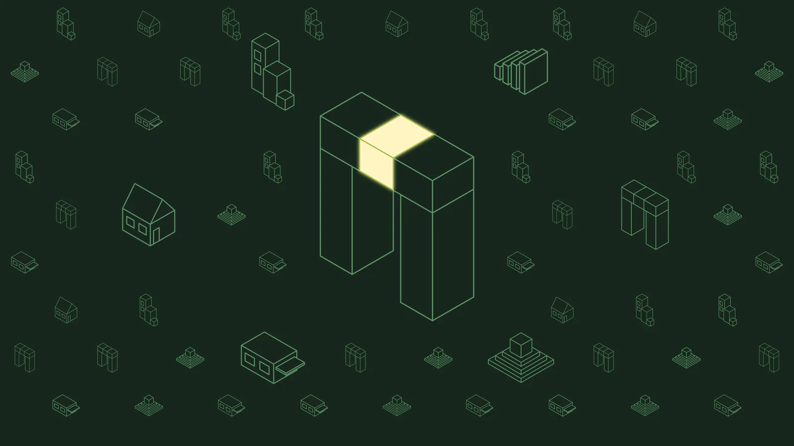 Pattern of isometric houses and K blocks on dark green
