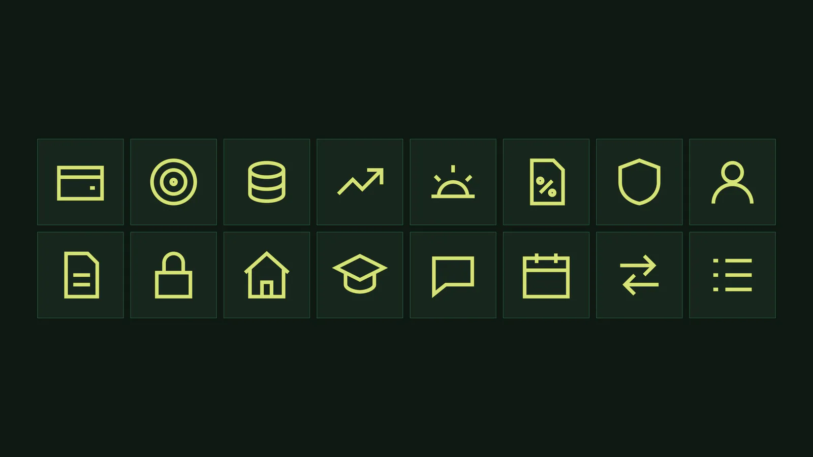 Keystone icon set in lime outline