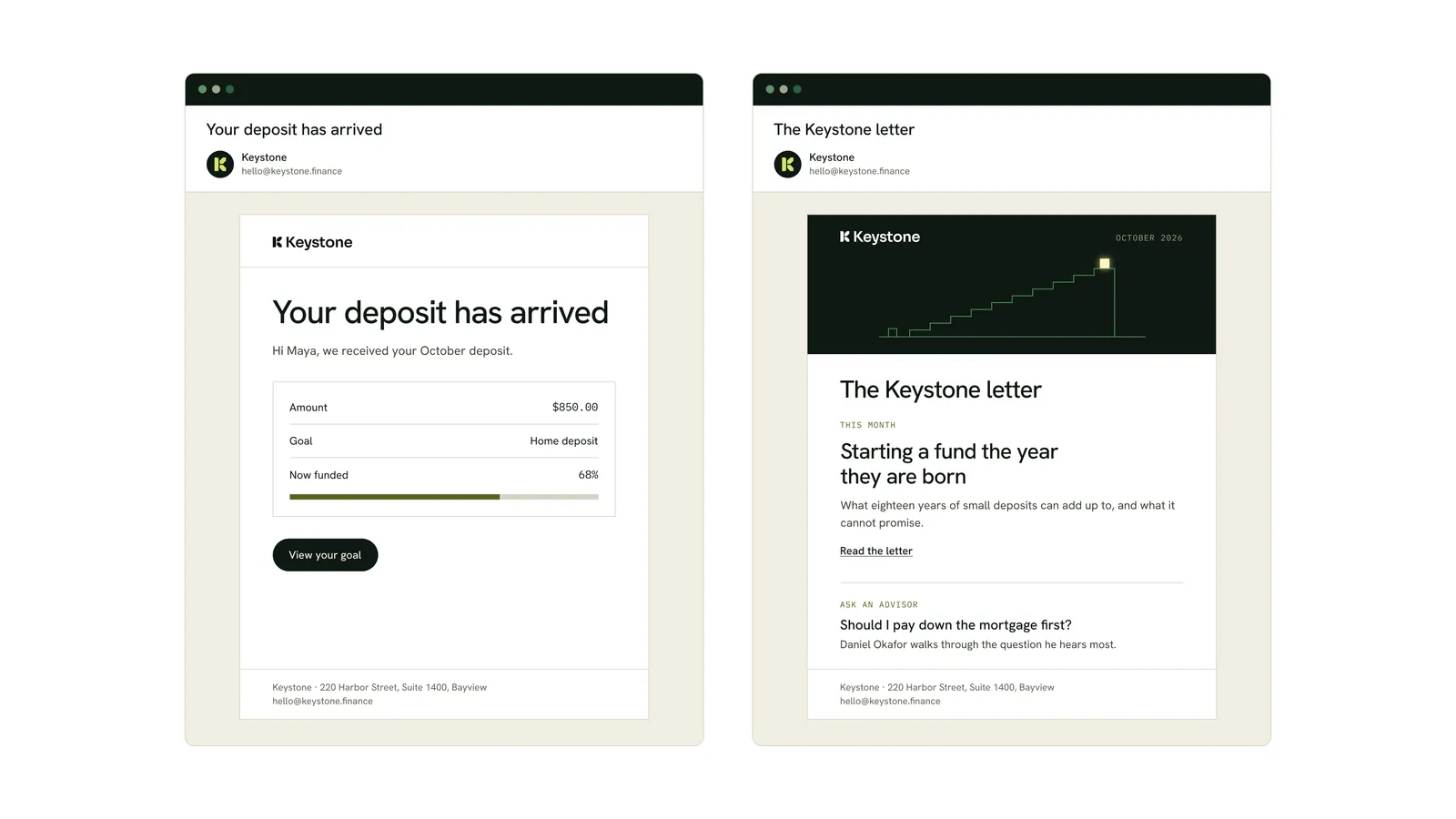 Emails: Your deposit has arrived and The Keystone letter