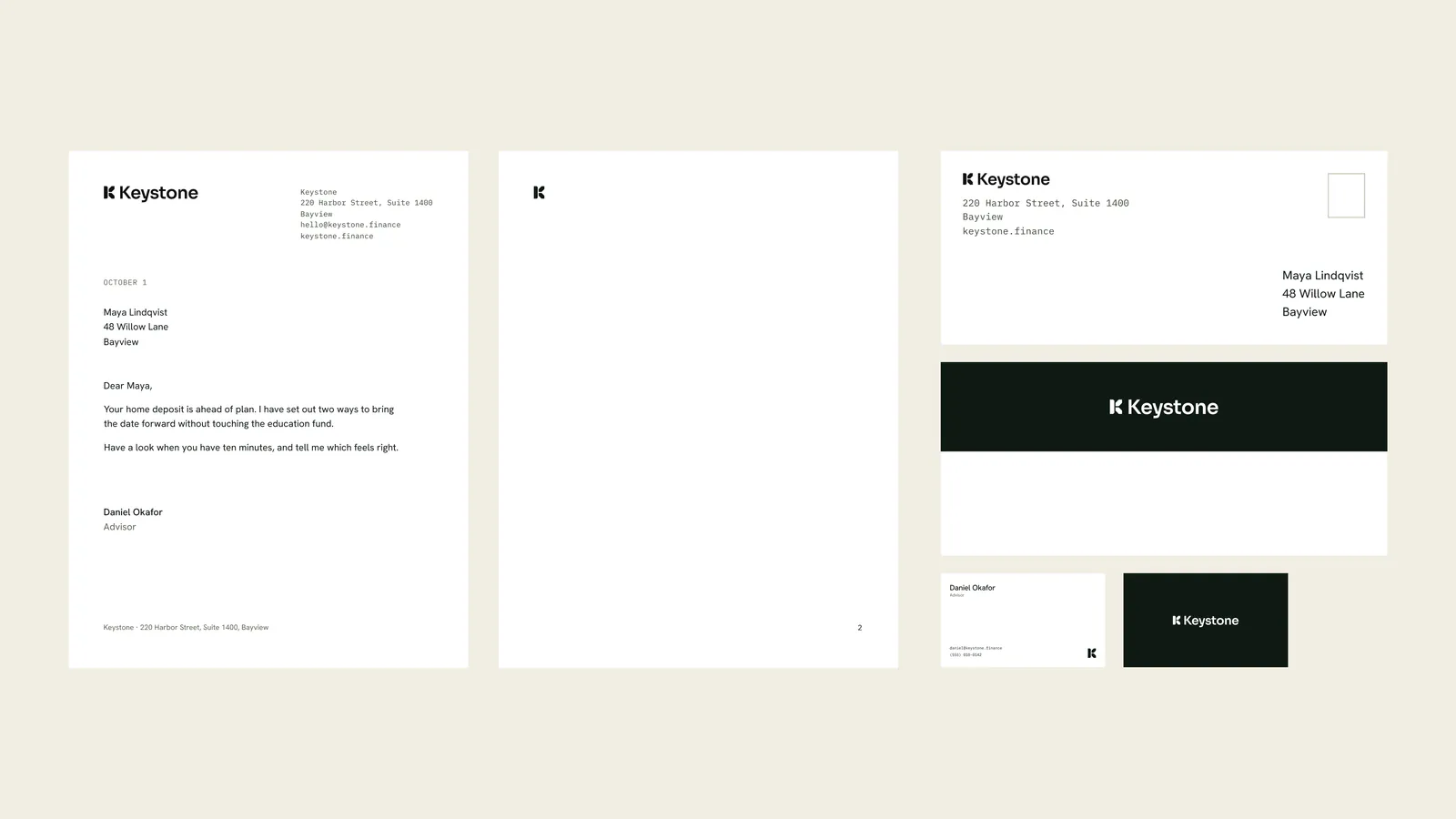 Keystone letterhead and stationery on off-white