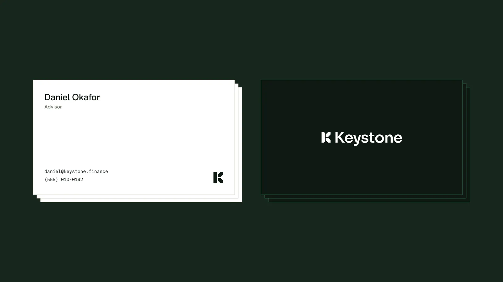 Business cards for Daniel Okafor and a black Keystone card