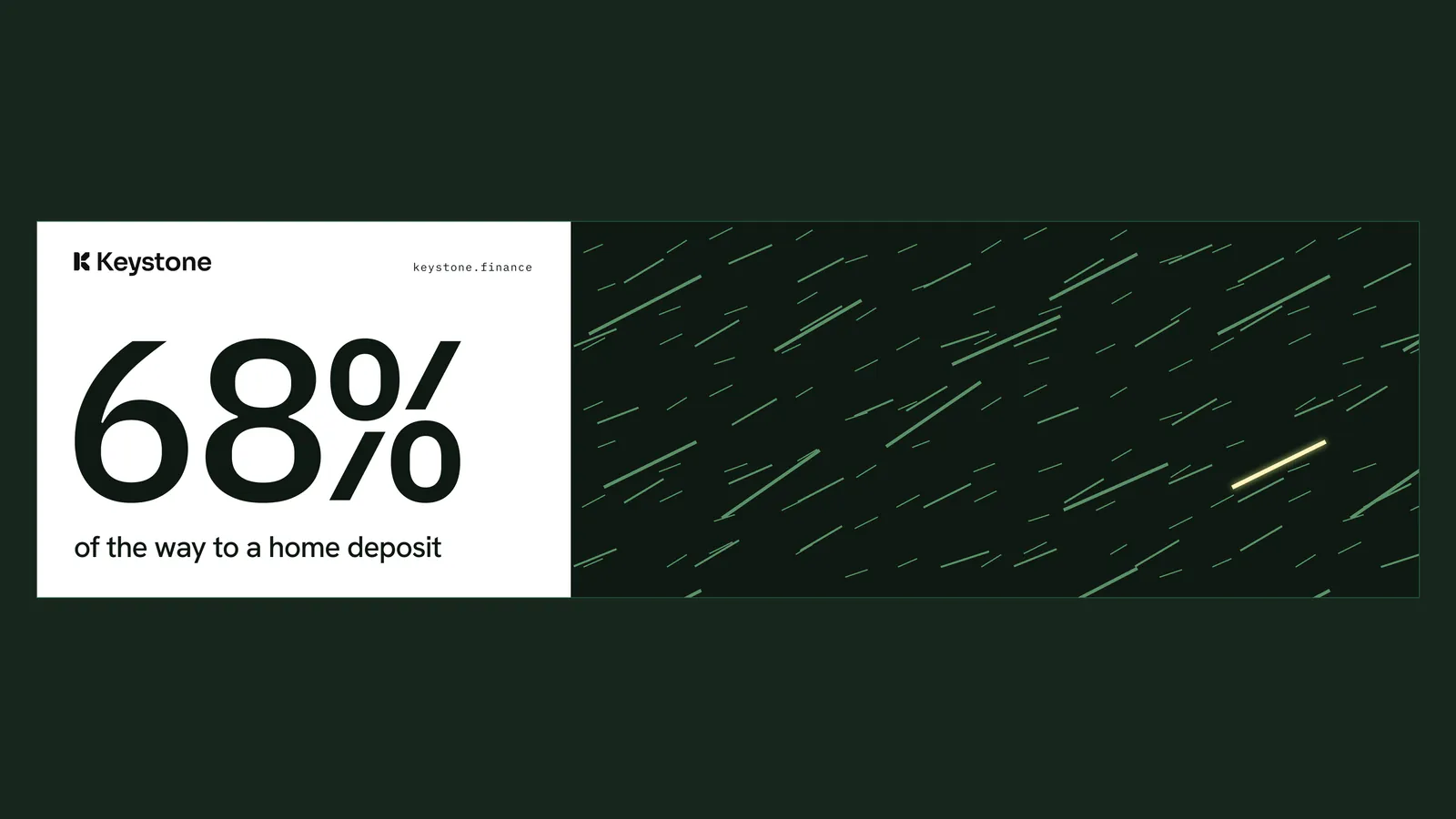 68% card on diagonal green streaks
