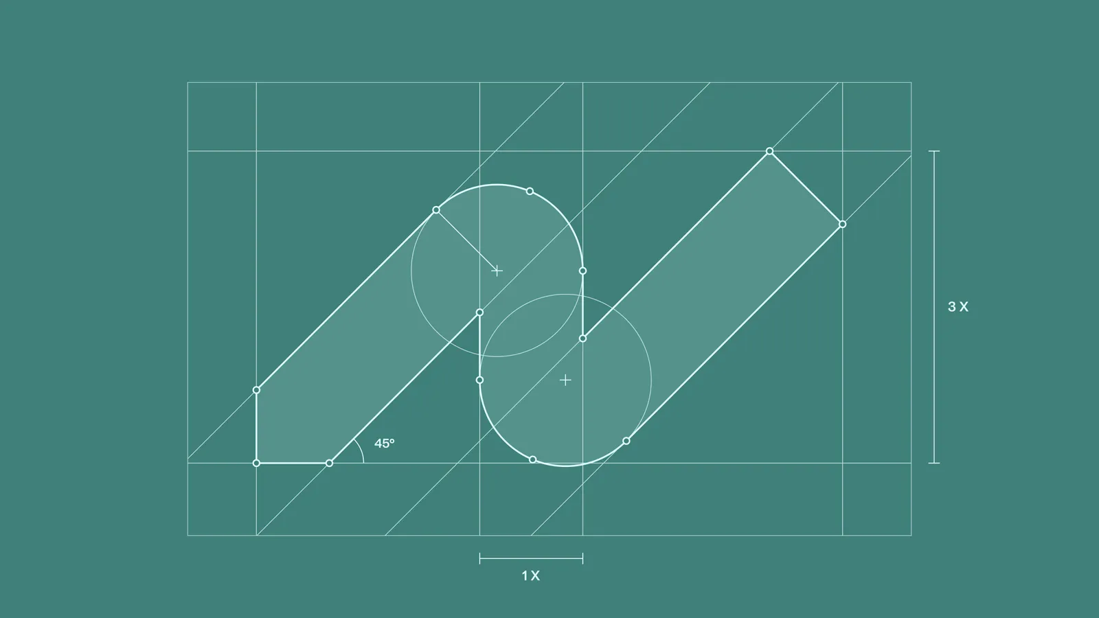 Construction grid for the New Path mark: a path with 45-degree turns
