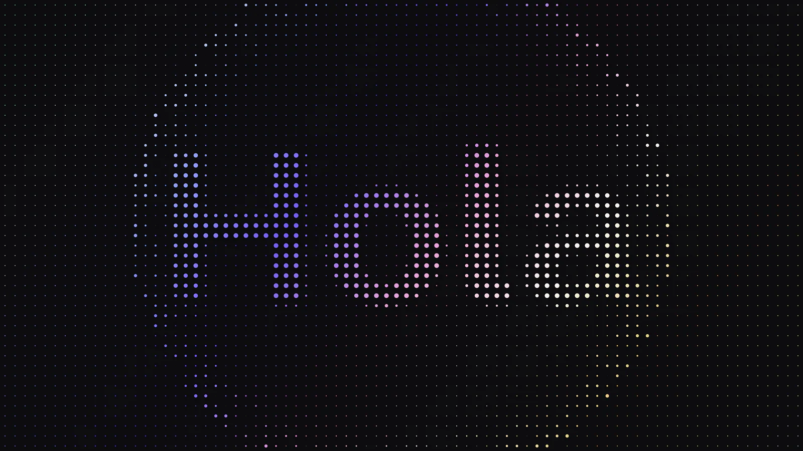 The word Hola in dot-matrix type on black