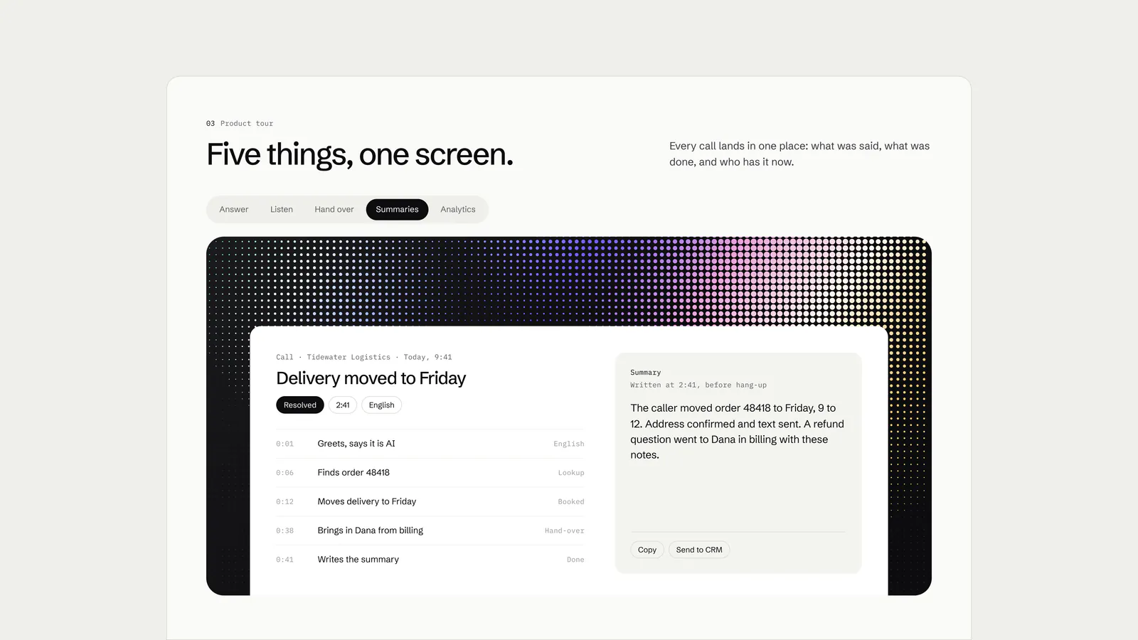Website section: Five things, one screen.