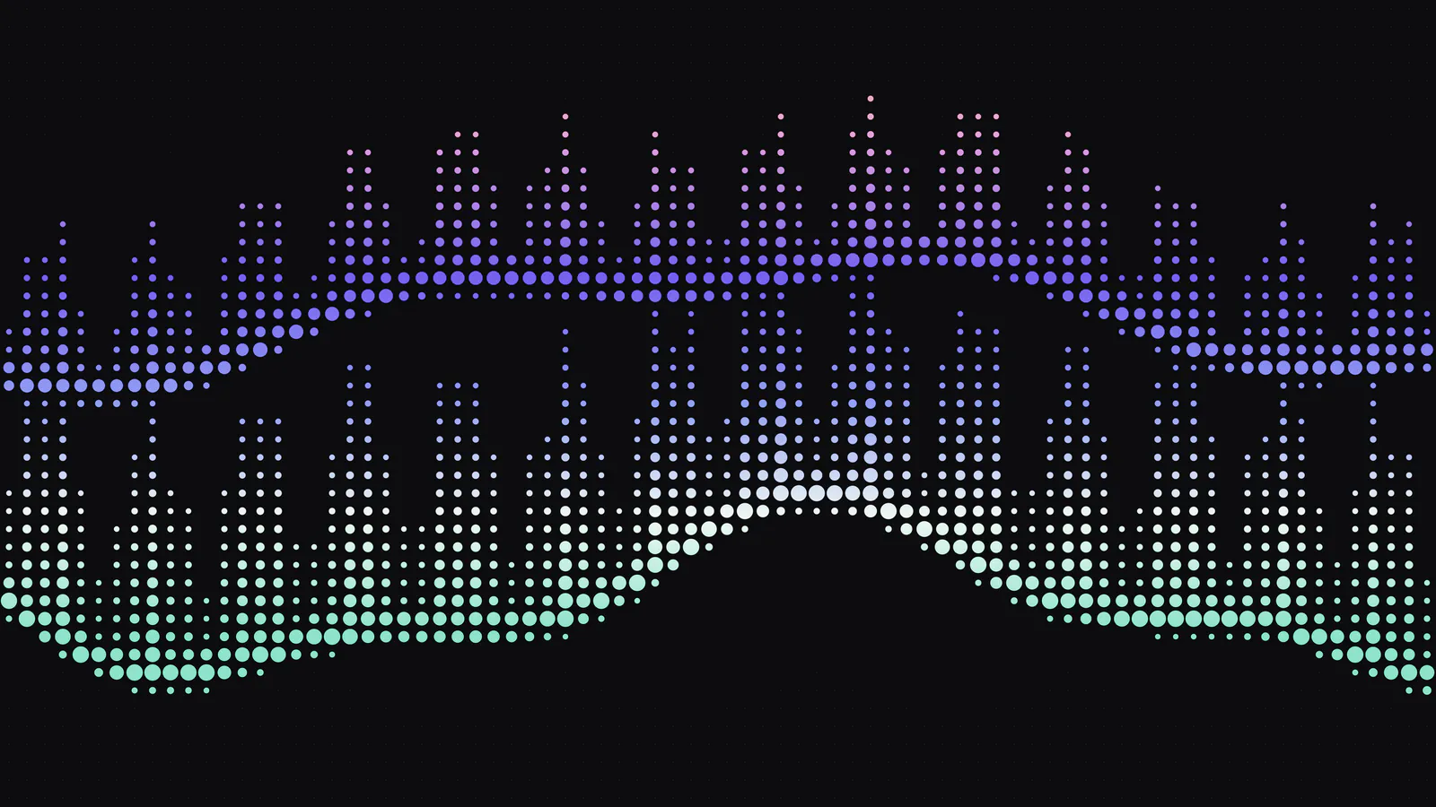 Waveform in aurora blues and greens on black
