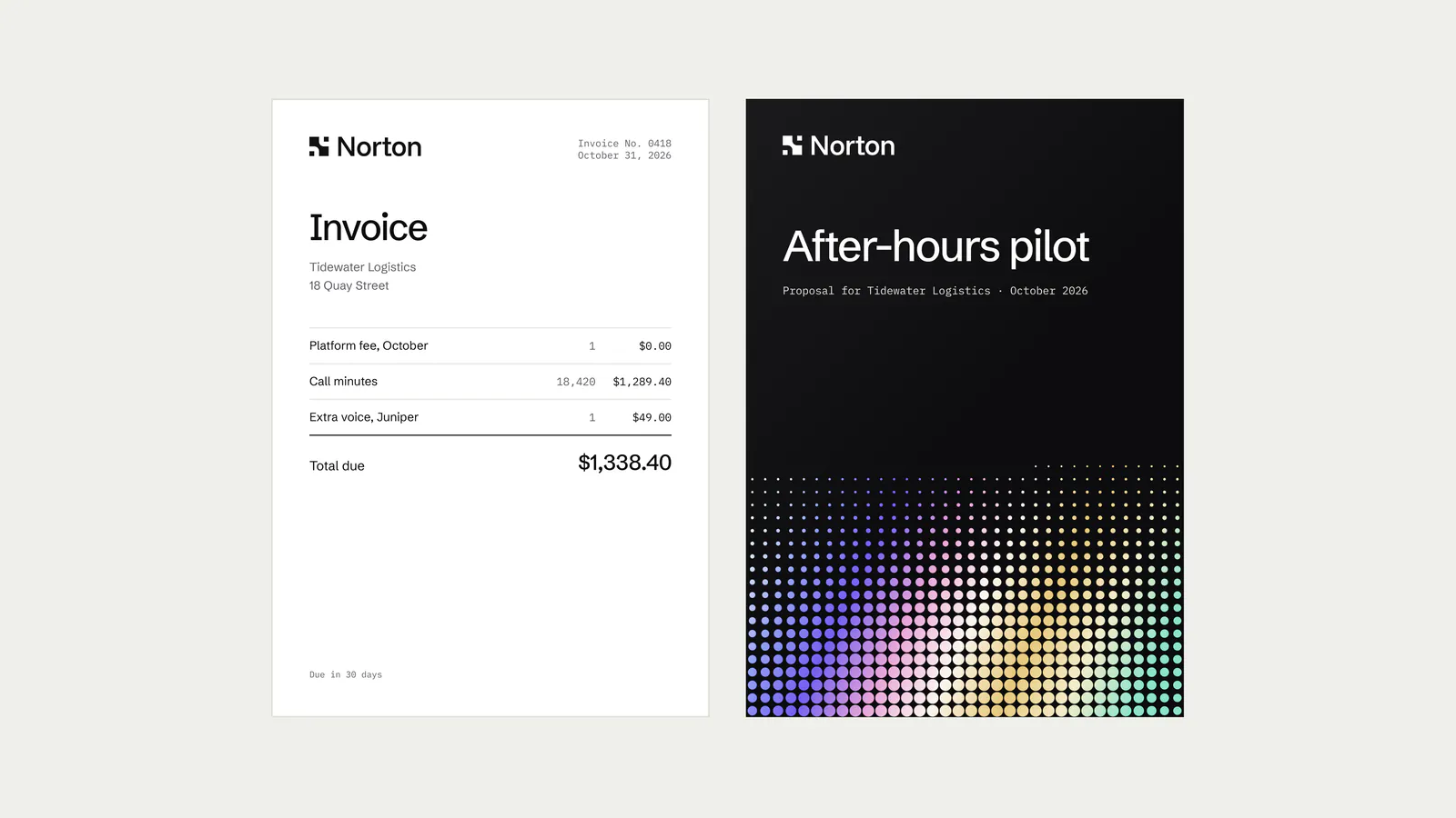 Invoice and an After-hours pilot document