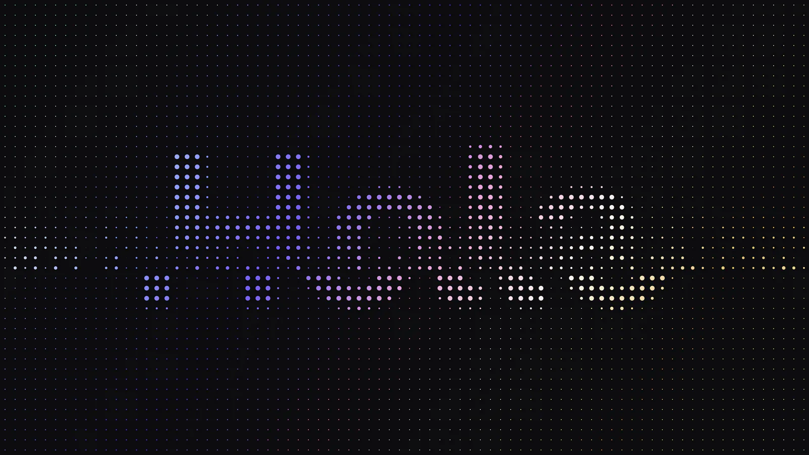 The word Hola in faint dot-matrix type on black