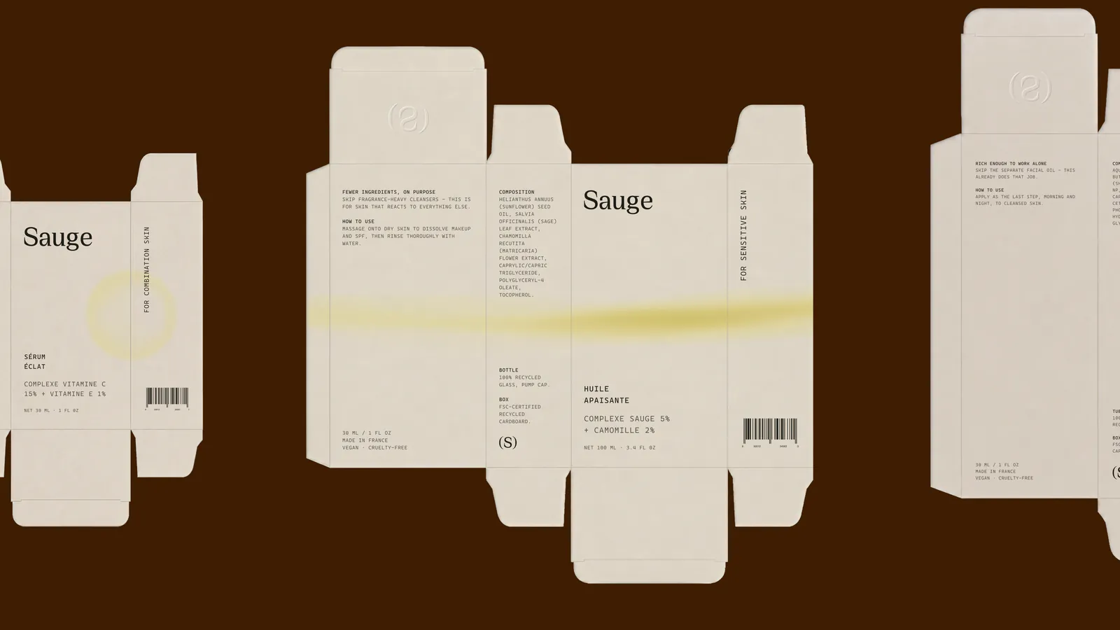 Unfolded Sauge carton designs on espresso brown